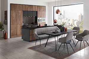 Tischgruppe mit Polsterbank Z22716 - Steinoptikplatte, modern