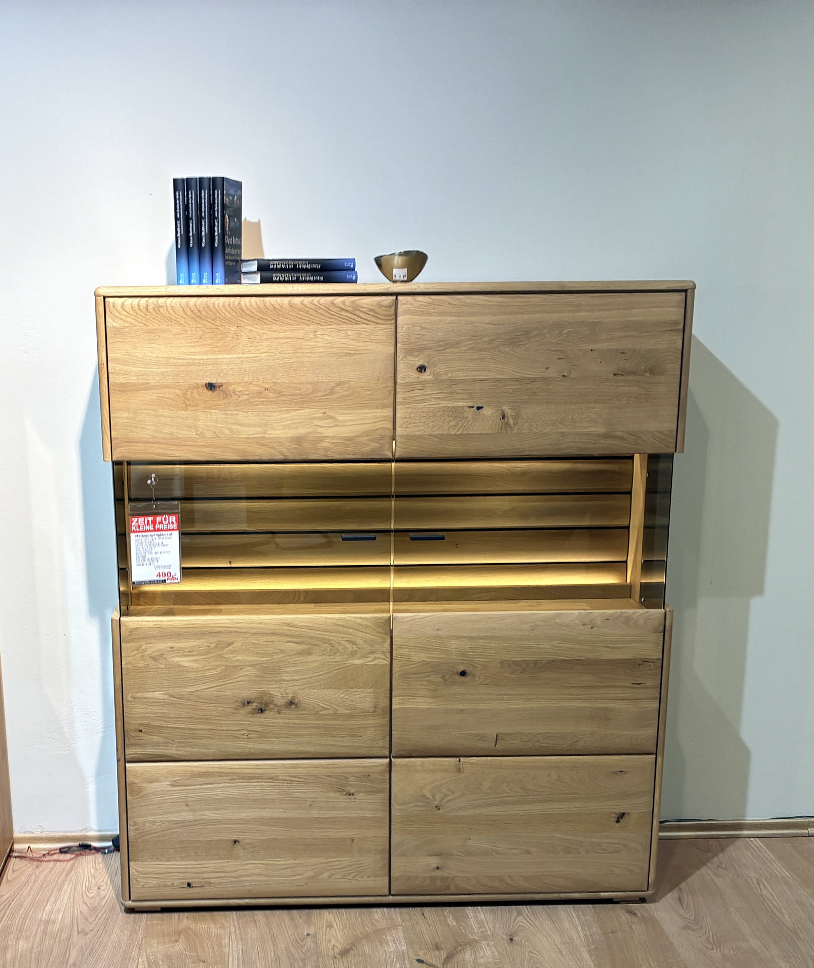 Eiche Highboard MELBOURNE mit Parsolglas