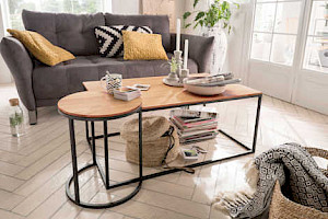 Couchtisch mit Beistelltisch Massivholz Metallgestell Z23077