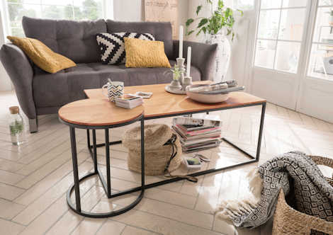 Couchtisch mit Beistelltisch Massivholz Metallgestell Z23077