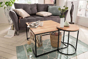 Couchtisch mit Beistelltisch Massivholz Metallgestell Z23077-2