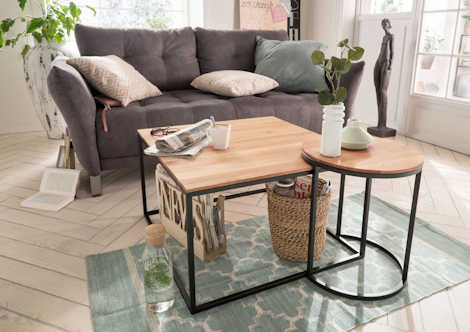 Couchtisch mit Beistelltisch Massivholz Metallgestell Z23077-2